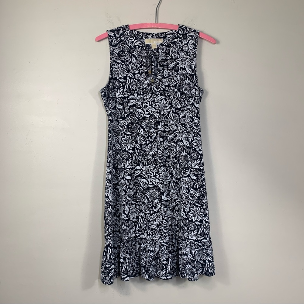 Michael Kors Sleeveless floral black and white tiered dress-XSmall